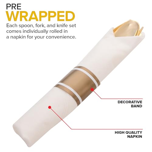 400PCS Gold Wrapped Silverware Disposable Fancy for Parties Weddings (Gold - Fancy)