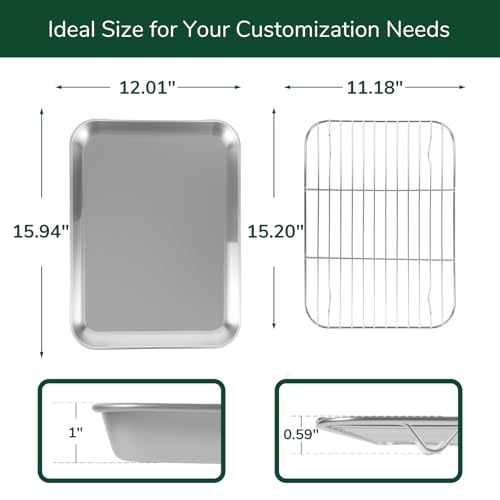 18 0 Stainless Steel Baking Sheet with Cooling Rack (Set of 4 15.94 × 12.01 × 1 inch)