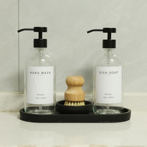 Set of 5 Kitchen Soap Dispenser Set 16 Oz Glass Hand Dish Soap Dispenser with Stainless Steel Pump (Transparency)