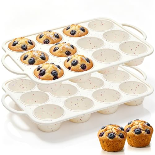 2Pack Silicone Muffin Pan for Baking with Metal Reinforced Frame (Standard)