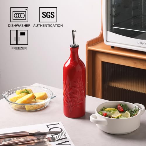 Sweejar Large Ceramic Olive Oil Dispenser Bottle (Red / 24 oz, Set of 1)