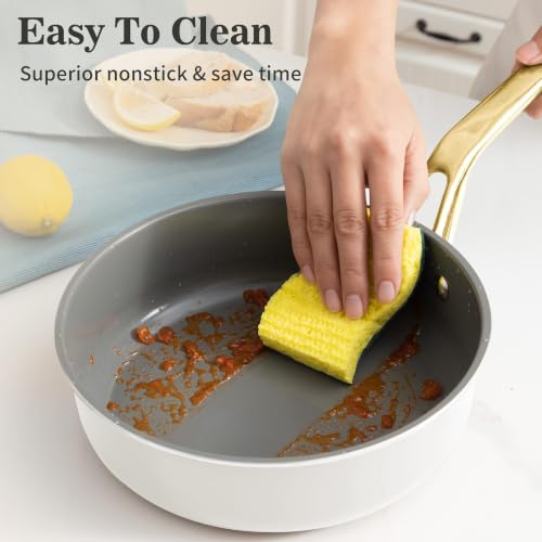 10-in-1 White Ceramic Nonstick Deep Saute Pan Set With Steamer & Lid, 4QT (White)