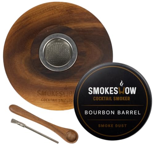Premium Walnut Wood Cocktail Smoker with One 4 oz tin. Great for Whiskey & Old Fashion. Coated in Safe Food Natural Beeswax (Bourbon Soaked Oak)