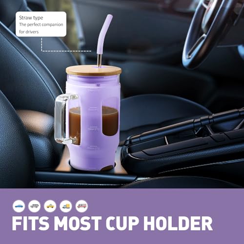 32 oz Glass Tumbler with Straw and Lid (Purple / 32 Ounces)