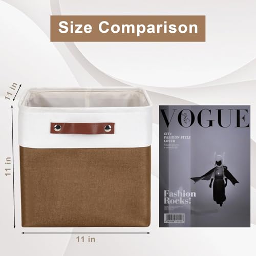 Collapsible Fabric Storage Cubes 11x11 Cube Storage Bins (Brown / Off-White / Cube - 11"x11"x11")