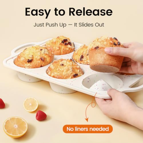 Silicone Jumbo Muffin Pan for Baking with Metal Reinforced Frame (Jumbo: 6 Cups×1pack)