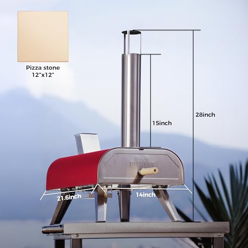 12" Multi Fuel Outdoor Pizza Oven Reach up to 1110℉ (Red)