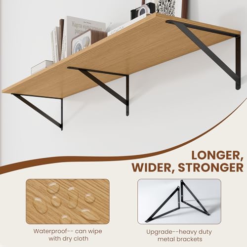 48W x 12D Deep Floating Shelves Set of 2 Oak (Oak With Black Metal Bracket / 48Wx12Dx5.8H)