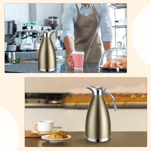 2 Pcs 68oz Thermal Coffee Carafe for Keeping Hot (Champaign Gold)