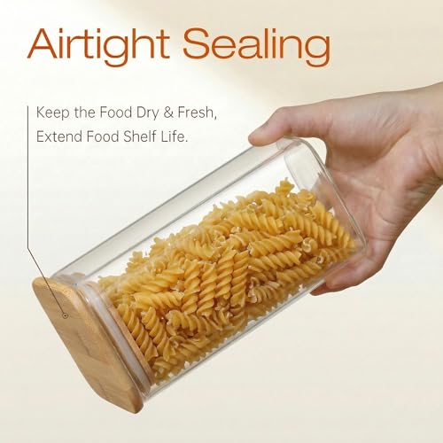 53 oz Square Glass Food Storage Containers with Airtight Bamboo Lids (4 Count)