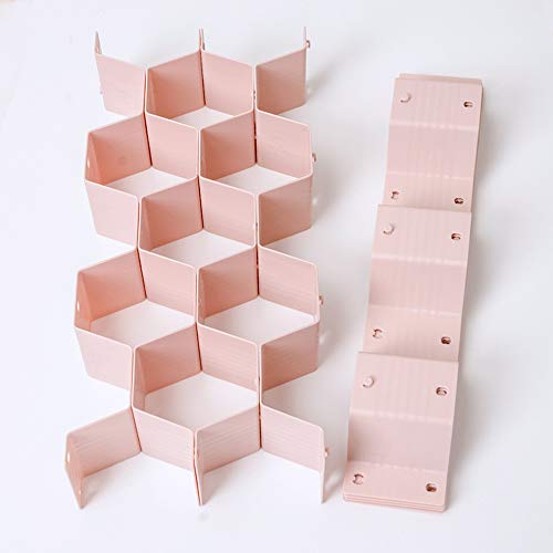 Drawer Divider Organizer Adjustable DIY Grid Honeycomb Drawer Divider for Underwear Belt Scarf Socks Pink (Pink)