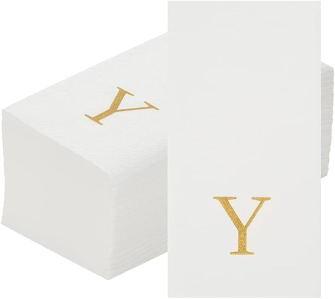 Luxenap 15.8 X 7.9 Inch Linen-Feel Guest Towels, 2000 Lettered Hand Towels - Gold Letter 'Y', Sans Serif Font, White Paper Dinner Napkins, airlaid, For Restrooms And Tables - Restaurantware