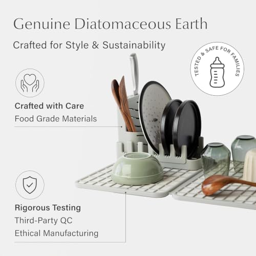 Home Collapsible Dish Drying Rack with Stone Dish Pad (Large + Rack / Sandstone)
