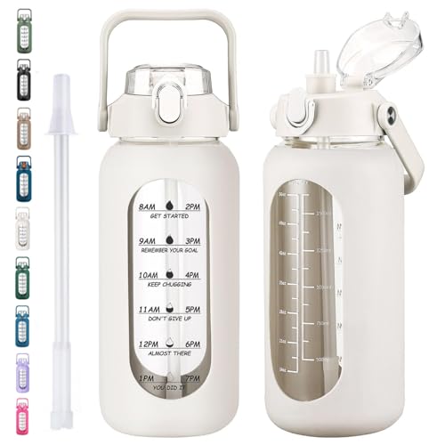 64oz Glass Water Bottles with Straw (White / 64 Ounces)
