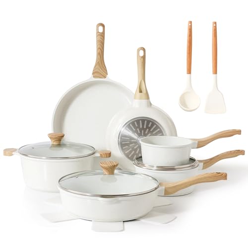 16Pcs Ceramic Cookware Set Non toxic (Ceramic White)