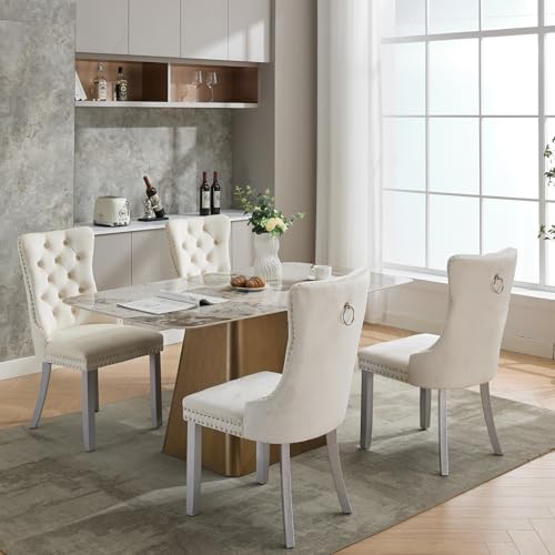 Cream Velvet Dining Chairs Set of 4 (Ivory)