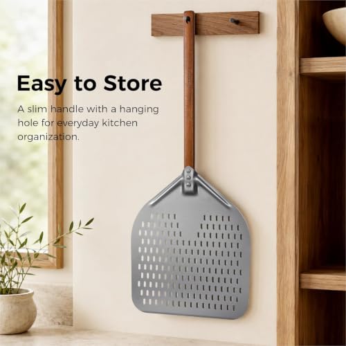 14" x 17" Perforated Aluminum Pizza Peel (14" - 35 inch overall-1)
