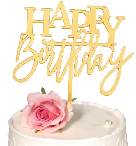 Mirror Gold Happy Birthday Cake Topper (Mirror Gold)