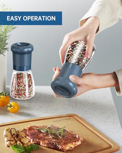 Manual Salt and Pepper Grinder Set For Professional Chef (Short Set - Blue)