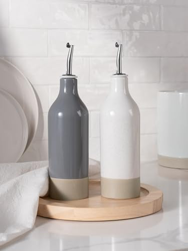 16oz Ceramic Oil Dispenser Bottle (White and Dark Gray / 2 Pieces (Milkyway))