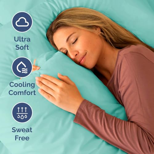Short Queen Size 4 Piece Bed Sheet Set (22 - Spa Blue / Short Queen)