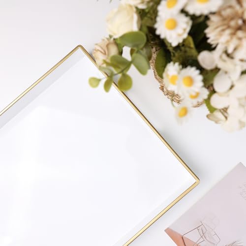 White Decorative Serving Tray with Handles (Pure White)