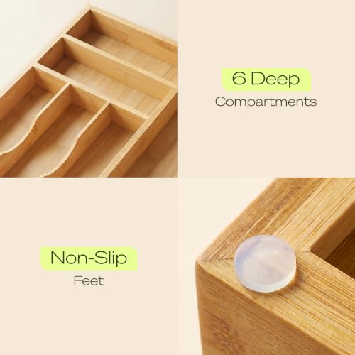 Drawer Organizer with Knife Block for Kitchen Organization (Natural / 6 Slot)