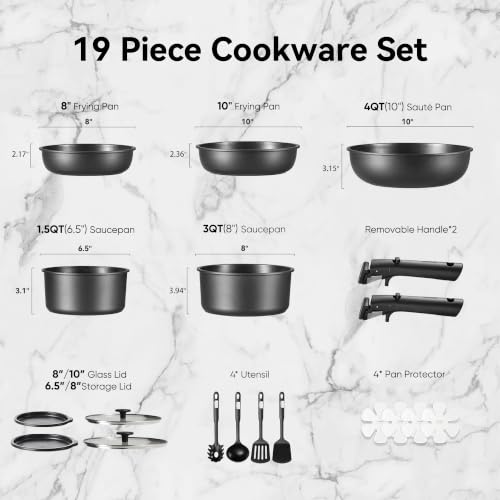 19pcs Pots and Pans Set Non Stick (Jet Black / 19 Piece)