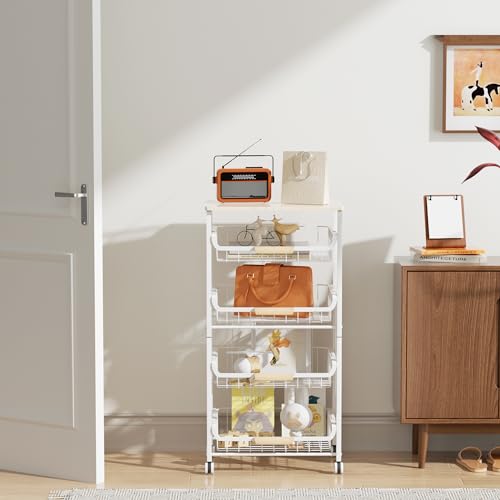 5 Layer Fruit Basket Kitchen Food Storage Organizer and Storage Rack (White 5-layer Rack)