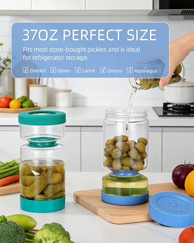 Pickle Jar with Strainer Flip (04-Lake Blue&Peacock Blue / 37oz 2pcs)