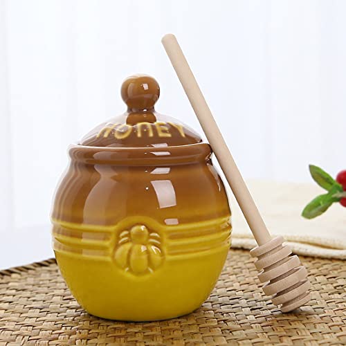Ceramic Honey Pot with Dipper (Honey Jar-Brown)
