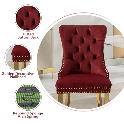 Wine Red Velvet Dining Chairs Set of 4 (Burgundy Red)