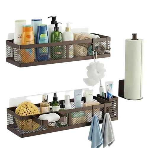 5-in-1 16.5" Extra Long Slim Wall Mount Wrapped Mesh Kitchen Organizer & Shower Caddy Kit, with Paper Towel Holder, Utensil Holder, Soap Dish, Holds 50LBS - Vintage Bronze, Netting (Vintage Bronze / 5-in-1 Full Mesh (16.5" Extra Long))
