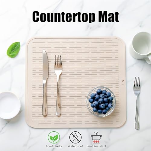 Silicone Dish Drying Mat for Multiple Usage (Tapioca / 18"L x 16"W)