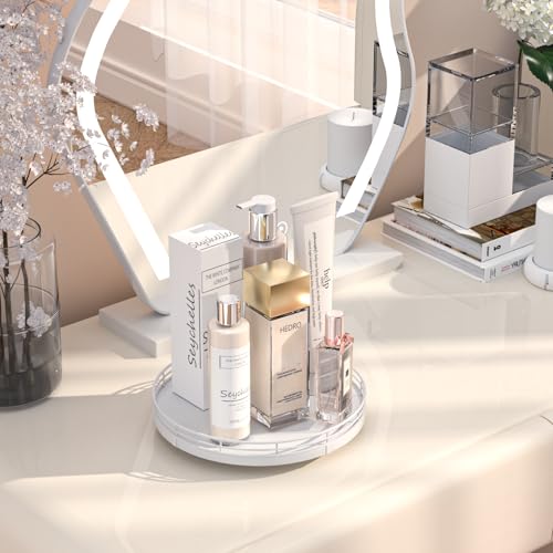 9 Inch Oak Lazy Susan Vanity Tray (White / 9)
