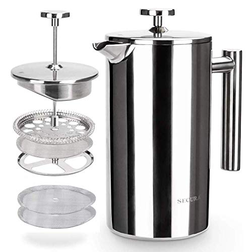French Press Coffee Maker (Silver / 34 oz)