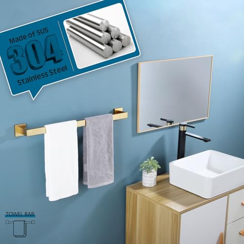 20 Inch Towel Bar Bathroom Towel Bar Kitchen Dish Cloths Hanger Hand Towel Holder Stainless Steel Wall Mount (Brushed Gold / 20-Inch)