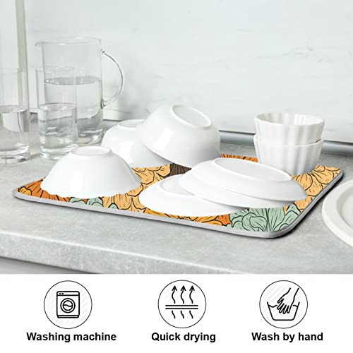 Super Absorbent Dish Drying Mat (Retro Flower Daisy / 18" x 24")