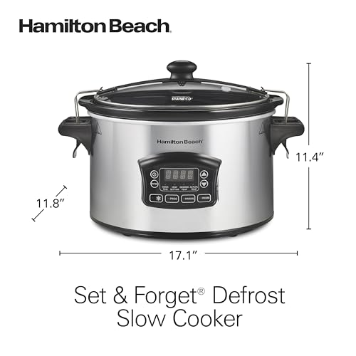 Portable 6 Quart Set & Forget Programmable Slow Cooker (Defrost, Silver)