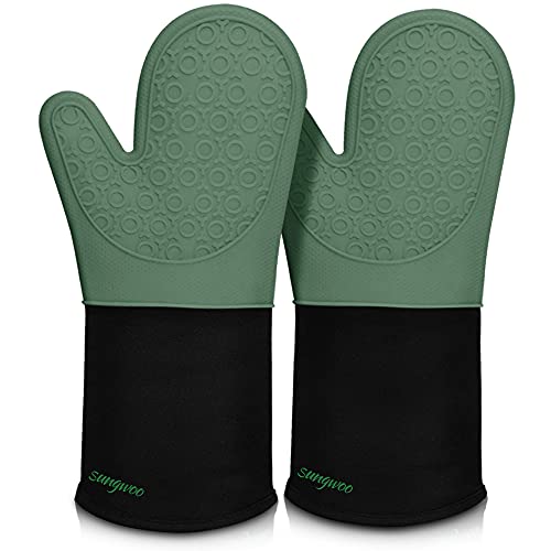 Silicone Oven Mitts (Midnight Green & Black / 14.6in Oven Mitts)