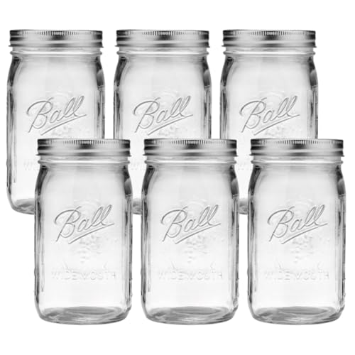 Wide Mouth Glass Mason Jars with Lids and Bands (Quart / 32 Ounce (Pack of 6))