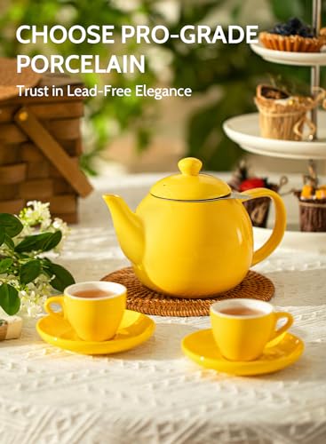 Teapot Porcelain Tea Pot with Stainless Steel Infuser (Yellow / 27oz (with infuser))