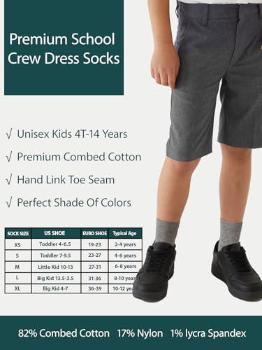 Unisex Kids Boys Girls Soft Cotton School Socks 10 (X-Large / Lt. Gray Heather)