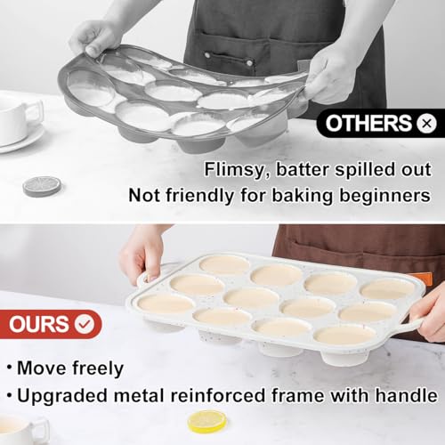 Silicone Muffin Pan with Metal Frame (White Confetti / 12-Cup Regular)