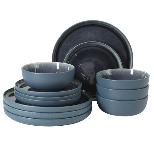 Reactive Stoneware Dinnerware Set (Service for 4 (12pcs) / Blue (Tahoe Sunset))