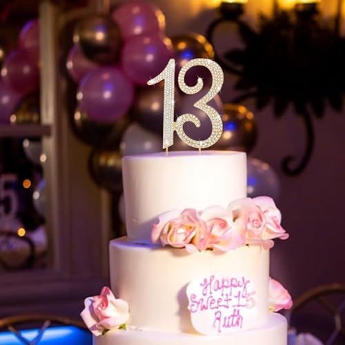 13th Birthday Cake Topper Gold Number 13 Cake Decorations for Birthday Party Anniversary Decoration (13)