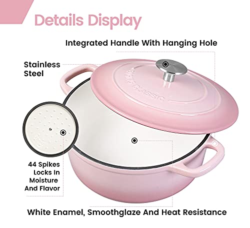 Enameled Cast Iron Covered 5.5 Quart Dutch Oven with Dual Handle (Pink / 5.5QT)