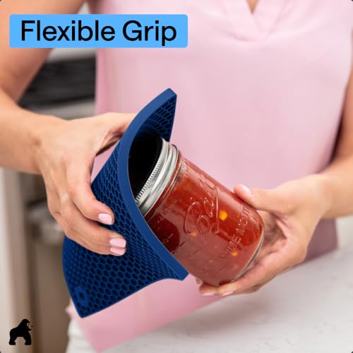 BPA Free Silicone Oven Mitts and Pot Holders Set (Blue / 12.5" Oven Mitts + 7" Trivets)