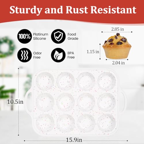 Silicone Muffin Pan with Metal Frame (White Confetti / 12-Cup Regular)
