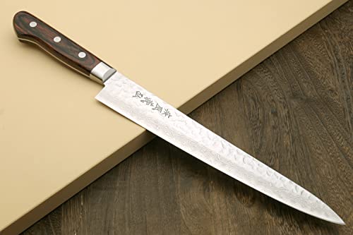 VG10 16 Layer Hammered Damascus Stainless Steel Sujihiki Slicer Chefs Knife (9.5" / Mahogany Handle)